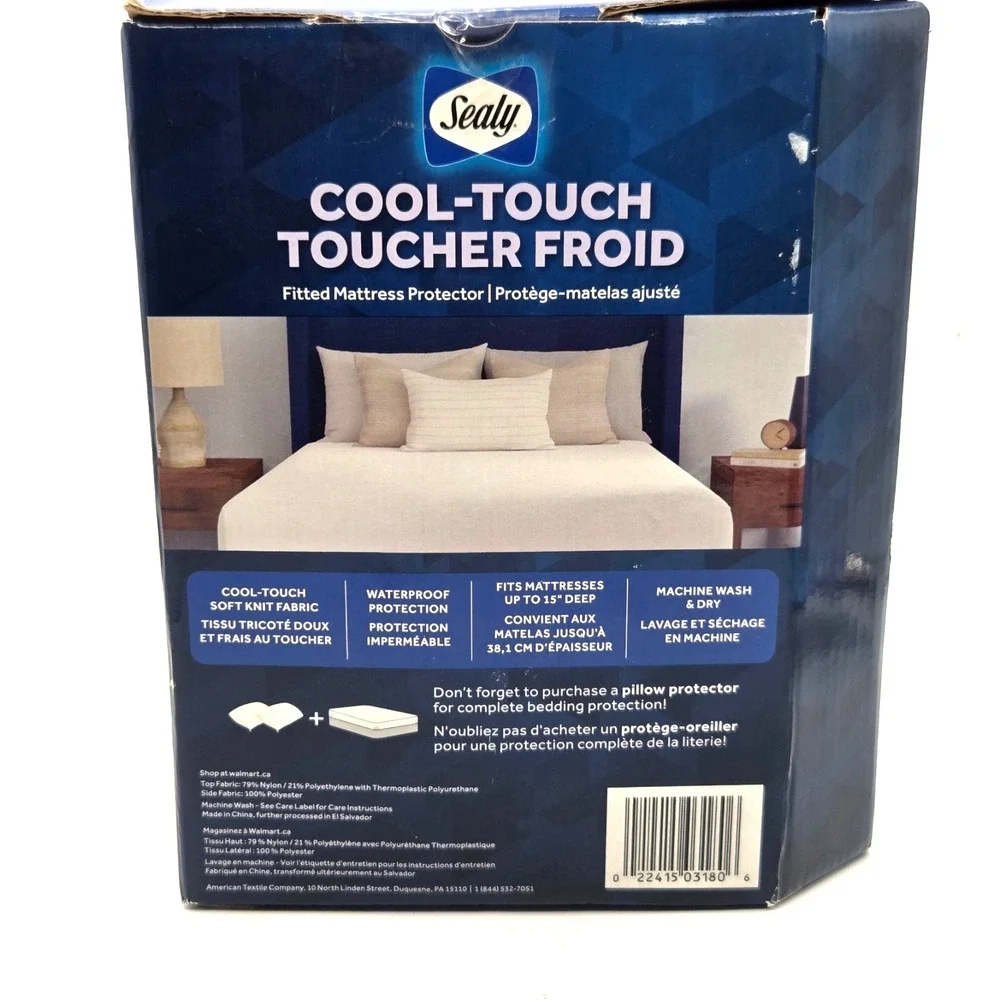 Sealy Elite Cool Touch Twin White Fitted Mattress Protector Waterproof NIB #3180